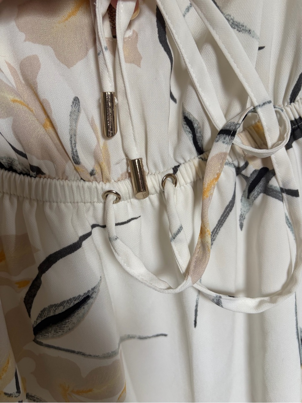 Dynamite Cream Floral V-Neck Drawstring Mini Dress - Picture 4 of 5